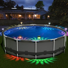 BITIWEND 4 Pack Solar Pool Lights for Framed above Ground Pools, Waterproof Swimming Pool Accessories Night Lights, Outdoor Framed Swimming Pool Decoration LED Pool Light - Warm White&RGB Light - Grey