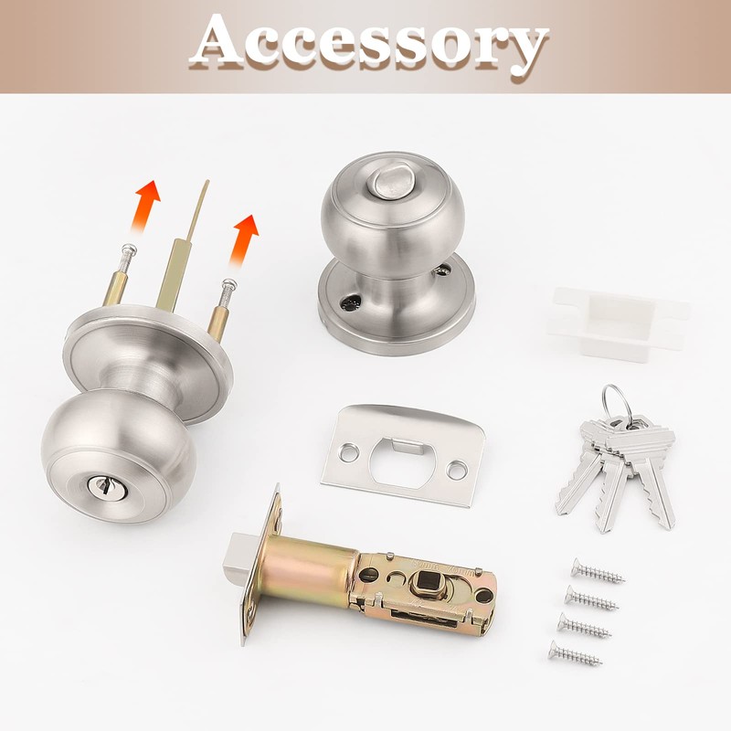 Probrico (5 Pack) Satin Nickel Round Entry Door Knobs Keyed