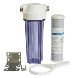 VerterPure Uni X1 Clear RV Water Filter Housing with High Efficiency Activated Carbon Filter 2.5X10”, Heavy Duty Stainless Steel Bracket