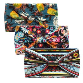 scicent Headbands Girls 3 Pieces African Headbands Knotted Wide Yoga Stretchy Bandeau Headwrap Hair Accessories for Women and Girls Elastic Hair Bands - 3810
