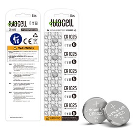 hilocell CR1025 Lithium 3V Coin Battery 5 Pack, 3 Volt CR 1025 Button Cell Batteries, Durable Long-Lasting High Capacity 1025 Battery with 10-Year Shelf Life - 5 Count