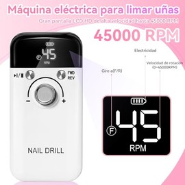 YUDSKU Drill para Uñas Profesional 45000 Rpm, Mesa para Uñas, Taladro para Uñas Eléctrico, con 7 Cabezales de Pulido, 6 Bandas de Lijado y 2 Limas de 
