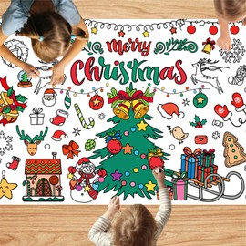 POPOYU Christmas Giant Colouring Poster Table Cloth for Kids,Xmas Giant Coloring Poster,Xmas Party Coloring Poster,Merry Christmas Coloring Banner for Kids Christmas Activities Xmas Decorations