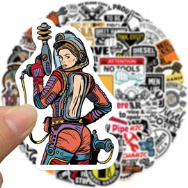 50 PCS Mechanic Stickers,Cool Hard Hat Stickers,Teens Boys and Girls Sticker Pack Vinyl Skateboard Guitar Door Laptop Luggage Car Bike Water Bottle Birthday Party Supplies Stickers