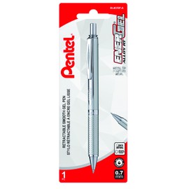 Pentel EnerGel Alloy Retractable Premium Liquid Gel Pen, All Metal Body, Gifts, Everyday Writing, Office Supplies, 0.7mm Medium Point, Silver Barrel, Black Ink, BL407BP-A, 1 Pack