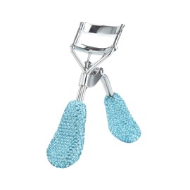 Bling Rhinestone Eyelash Curlers Stainless Steel Natural and Long Lasting Eyelash Fit for All Eye Shape Curved Lash Curler (Blue)