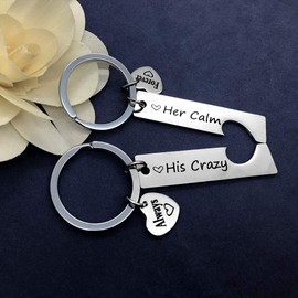 Couple Gifts for Boyfriend and Girlfriend，His Crazy Her Calm Couples Keychains Set for Him and Her Valentine's Day Birthday Gifts for Boyfriend Girlfriend,Matching Couples Key Chain His and Her Gifts