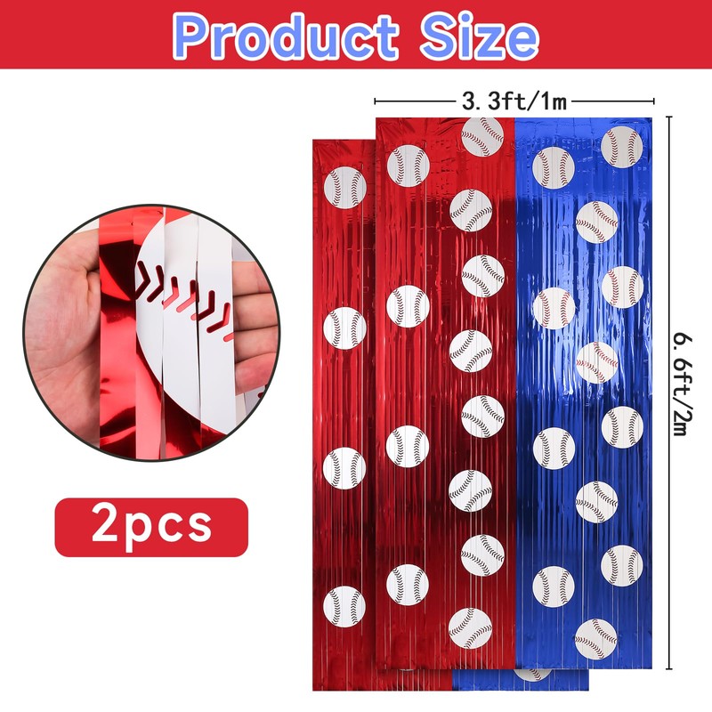 PintreeLand 2 Pack Baseball Foil Fringe Curtain Backdrop 3.3 *