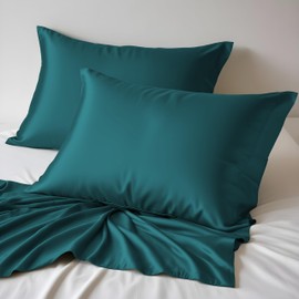 LINENWALAS 100% Organic Bamboo Pillow Cover Set of 2 Pieces Soft Bamboo Silk Pillowcases for Hair and Skin Standard Size Cooling Pillow Cases Bamboo Bedding (50x75 Inches, Teal)