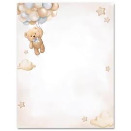 25 Sheets Bear Stationery Letterhead Paper Cute Brown Animal Letter Paper Writing Notes Greeting Papers for Baby Shower Invitation Office Printing, 8.5 x 11 Inch