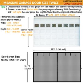 Magnetic Garage Screen Door for 1 Car Garage 13x10ft, Durable Heavy Duty Fiberglass Screen Mesh, Doors Screen with Magnets for Single Garage Doors Breathable, Easy Install, Pass-Through (Black, 13x10)