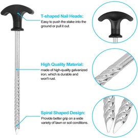 Pack of 6 Camping Pegs, Stable, Tent Pegs, Iron Pegs, Tent, Steel Tent Pegs, Ground Pegs, Camping Screw Pegs, for Garden, Travel, Camping, Hiking, Gardening