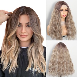 Alitozz Wigs for Women Wavy Wig with Upgraded Strands Middle Part Shoulder Length Synthetic Wig (Ombre Blonde)