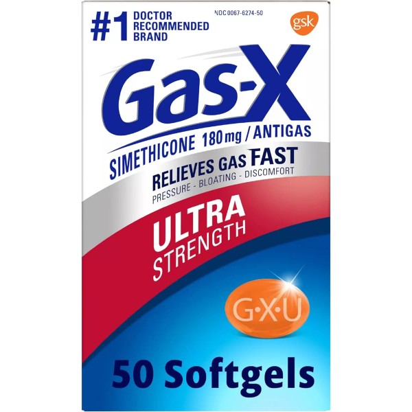 GSK Suplemento En Softgels Gsk  Suplemento Gas-x Simethicone 180 Mg Antigas Simeticona En Caja De Cartón De 50g 50 Un