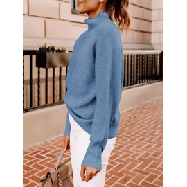 Yousify - Suéter de punto holgado con cuello alto y manga murciélago, para mujer, azul, (1- Blue), Large