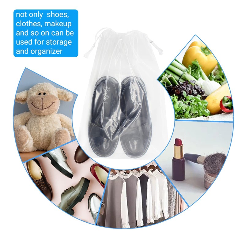 Belinlen 50 Pack 10x14 inch Plastic Travel Drawstring Bags Transparent