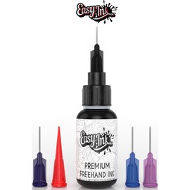 Easy.ink- Temporary Tattoo Ink Set, Natural & Long Lasting Freehand Ink (Organic Jagua Fruit Gel/Ink).Premium Ink+5X Different Width Ink Tips. Black/Dark Blue Color. No Chemicals,No Alcohol. 0.5oz