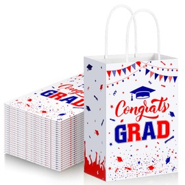 TaoBary 24 Pcs White Blue Red 2025 Graduation Gift Bags Congrats Grad Bags with Handles Grad Paper Treat Party Favor Gifts for Graduation Day Party Supplies, 8 x 6 x 3 Inches