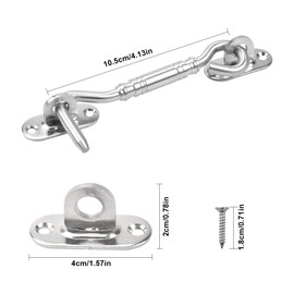 Cabin Hook 2 Pcs 4 inch Stainless Steel Door Latch and Eye Latch Silver Heavy Duty Gate Hook with Mounting Screws Metal Door Hook Latch for Shed, Garage Door, Window Brace, Cabinet