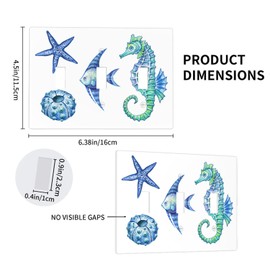 Moslion Fish Seahorse Starfish Triple Gang Toggle Covers Watercolor Blue Nautical Sea Ocean Marine Wall Plate Switch Plug Faceplate Home Decor Bedroom Bathroom