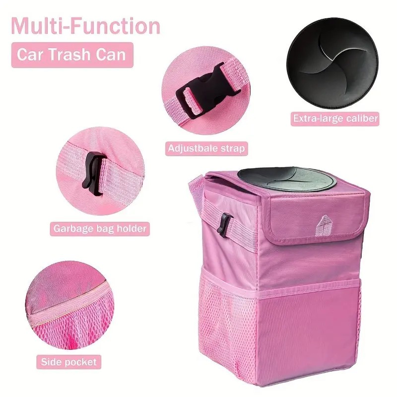 Portable Car Trash Can with Lid, Waterproof Hanging Back Seat