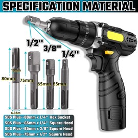 HuGuWdy SDS Plus Socket Adapter Set 4Pcs,1/4"" Hex Socket Adaptor 1/4"" 3/8"" 1/2"" Square Impact Socket Extension Connector Power Drill Bit Adapter