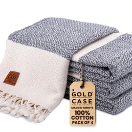 Gold CASE Turkish Beach Towel Set of 4 – 100% Cotton Large Turkish Bath Towels 67 x 38'' – Aphrodite Extra Large, Quick Dry & Sand Free Towels – Peshtemal for Pool – Grey