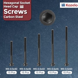 Kozelo 75pcs M3 Socket Head Cap Screws Bolts Nuts Assortment Kit - [M3x30/35/40/45/50mm] Alloy Steel Fully Threaded Black Oxide 12.9 Internal Hex Screw for 3D Printer Use