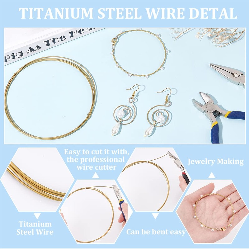 BENECREAT 18 Gauge Gold Anodized Titanium Wire, 6.56 Feet Round