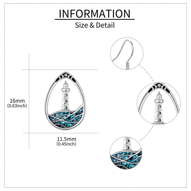 URONE Lighthouse Wave Earrings Sterling Silver Lighthouse Earrings Turquoise Ocean