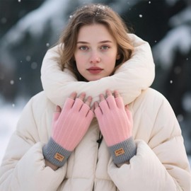 Viiotu Women's Warm Winter Fingerless Gloves - Fleece Lined, 8cm Elastic Cuff, 16cm Long, Stylish Cold-Weather Gloves for Ladies (Pink-Fingerless, One Size)