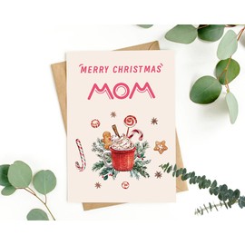 JolinKoin Christmas Card for Mom, Mom Christmas Card, Christmas Card Mom, Merry Christmas Card Mom, Christmas Card for Mother with Envelope