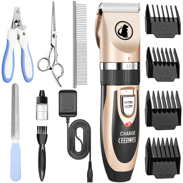 Ceenwes Dog Clippers with Storage Case, Low Noise Pet Clippers, Rechargeable Trimmer, Cordless Grooming Tool, Professional Hair Trimmer for Dogs, Cats & Others