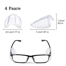 gvivej Glasses Side Protection, 4 Pairs of Protective Glasses, Side Shields, Side Protection for Glasses, Flexible Clip Side Protection for Small to Medium Glasses, Transparent