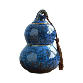 YlobdolY Blue Ceramic Tea Canister for Loose Tea, Airtight Double Layer Calabash Shaped Food Storage Jar Porcelain Tea Caddy Tea Tin Kitchen Storage Container for Coffee,Sugar,Nuts,Herb,Spice