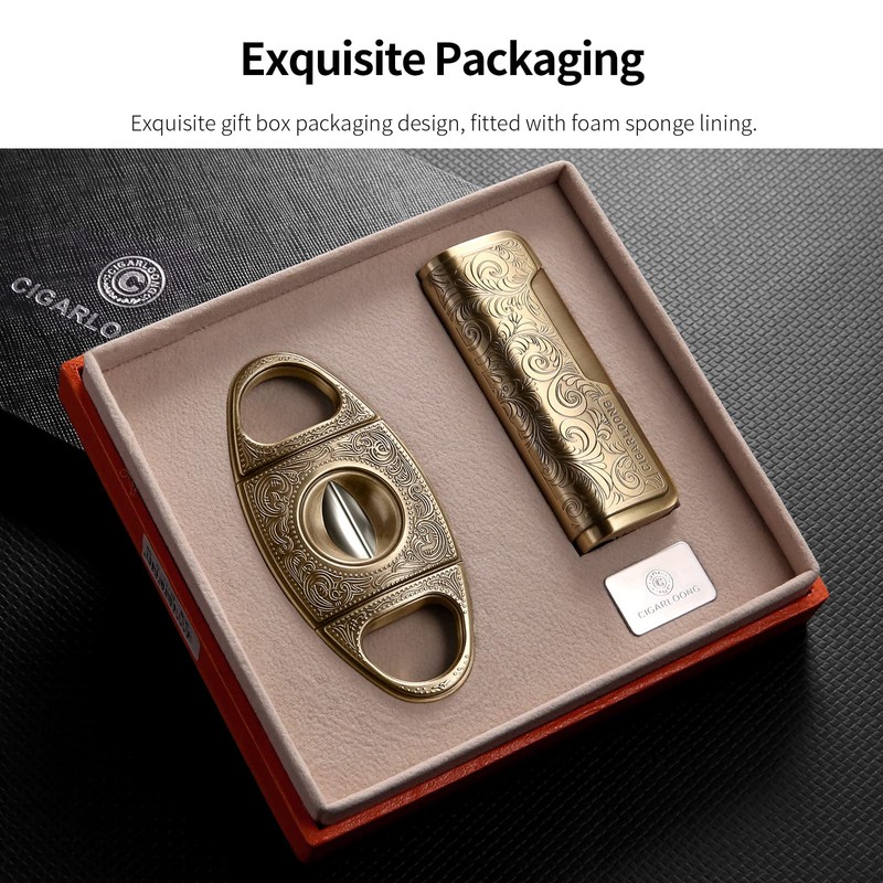 CIGARLOONG Cigar Cutter and Lighter Set Sharpening Blade V Cut