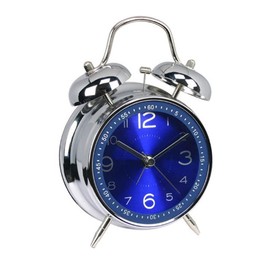 ALEENFOON 4" Metall Retro Zwilling Glocke Analoge Wecker ohne Ticken Lautlos Kinder Quarzuhr Laut Extrem Batteriebetrieben Mechanisch Reisewecker (Blau)