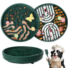 2 in 1 Slow Feeder Dog Bowls Small Breed, Silicone Lick Mat for Dogs, Dog Puzzle Bowl with Suction Cups for Anxiety Relief, Dishwasher Safe,Green,UU Bowl,Textured Lick Pad