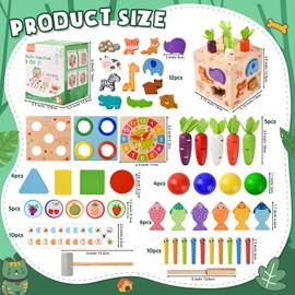 YAOZUP Montessori Toy, Educational Toy, Motor Skills Toy, Gift, Children's Toy from 1 Year, 8-in-1 Wooden Toy, Motor Skills Cube, Baby Toy with Carrot Harvest, Magnetic Fishing Spie, etc