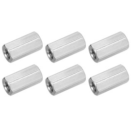 sourcing map M8x1.25mm Coupling Nuts, 6 Pcs 304 Stainless Steel Galvanized Hex Rod Coupling Nuts Threaded Rod Connectors 25mm, for Industrial Construction Fasteners, Silver