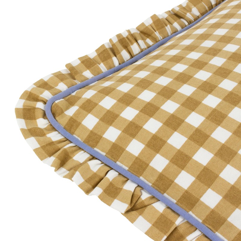 furn. Maude Gingham Cotton Piped Cushion Cover, Gold