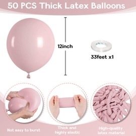 Jobkoo 12 Inch Pink Balloons, 50 Pcs Boho Dusty Rose Nude Blush Latex Helium for Girls Baby Shower, Anniversary, Wedding, Birthday Party Decor