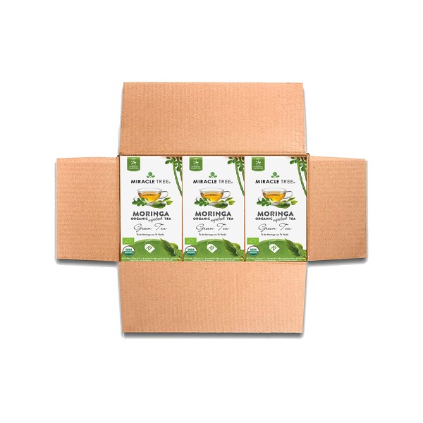 Miracle Tree - 3 Count of Organic Moringa Superfood Tea, 25 Individually Sealed Tea Bags, Green Tea (Keto, Detox, Energy/Immunity Booster, Vegan, Gluten-Free, Organic, Non-GMO, Decaffeinated)