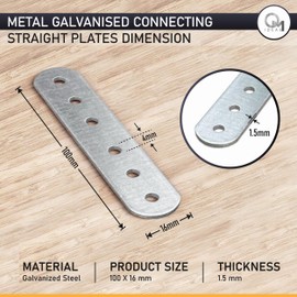 OMIdeas 20 x Connecting Plates (100 x 16 x 1.5) Straight Repair Joining Fixing Mending Flat Bracket Brace Shelf Support Metal Galvanised Connector