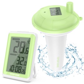 Floating Pool Thermometer Easy Read, Large Size Digital Pool Thermometer, IPX7 Waterproof Pool Thermometer with Indoor Temperature Monitor & String for Outdoor Swimming Pools Spas Hot Tubs Ponds