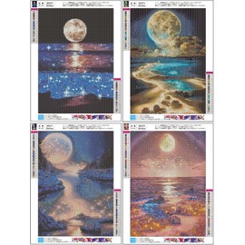 Amyaker Diamond Art Kit, Square Beads, Whole Sides, Set of 4, Diamond Beads Painting Kit, DIY Handmade Painting, Craft Kit, Mosaic Art, 5D, Mosaic Art, Diamond Painting, Full Paste Type, 11.8 x 15.7