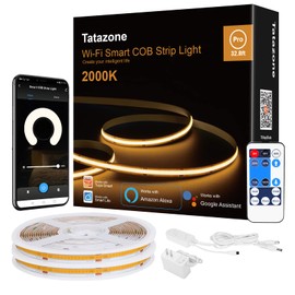 Tatazone 2000K Yellow Smart COB Led Strip Light with App, 32.8ft WiFi Orange Color Led Light Strip Work with Alexa Google, Dimmable Indoor Led Lights for Cabinet, Kitchen, 2 Rolls of 16.4ft
