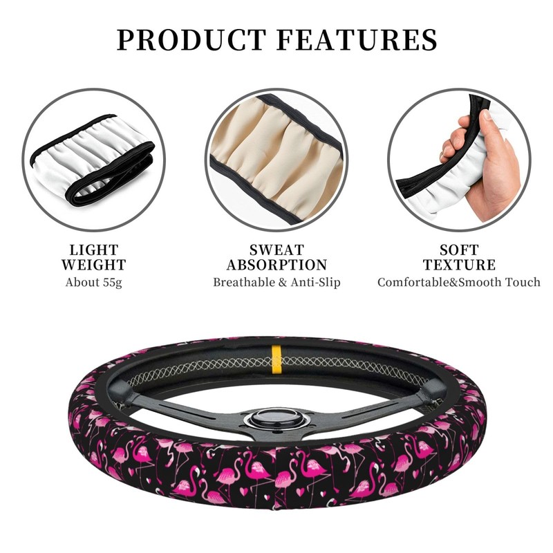 Pink Flamingos Elastic Steering Wheel Cover Non-Slip Breathable Steering Wheel
