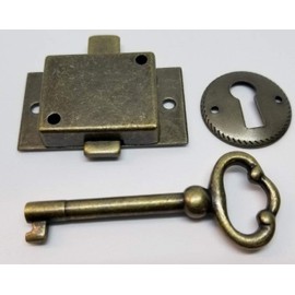Antique Brass Small Flush Mount Lock Set Kit - Plated cupboard chest trunk desk drawer key hole cover