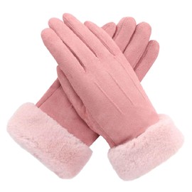 SGQTZDZQ Winter Gloves for Women, Ladies Touch Screen Fingertip Glove, Chamois Leather Thermal Gloves Womens Outdoor Driving Cycling Running (Pink)